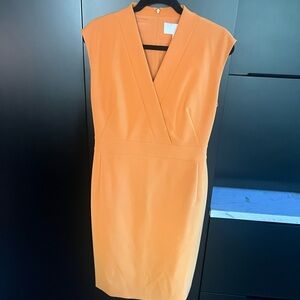 Sleeveless V-Neck Gold Hugo Boss Sheath Dress